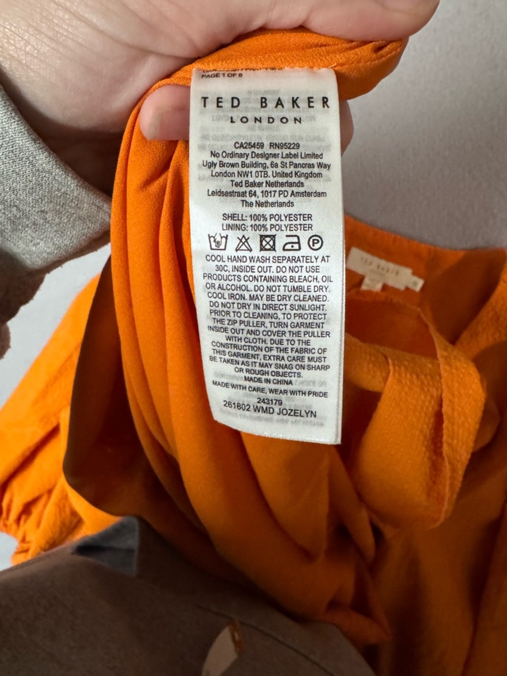 Ted Baker Orange Bow Front Mini Dress with Puff Sleeves - Picture 5 of 11